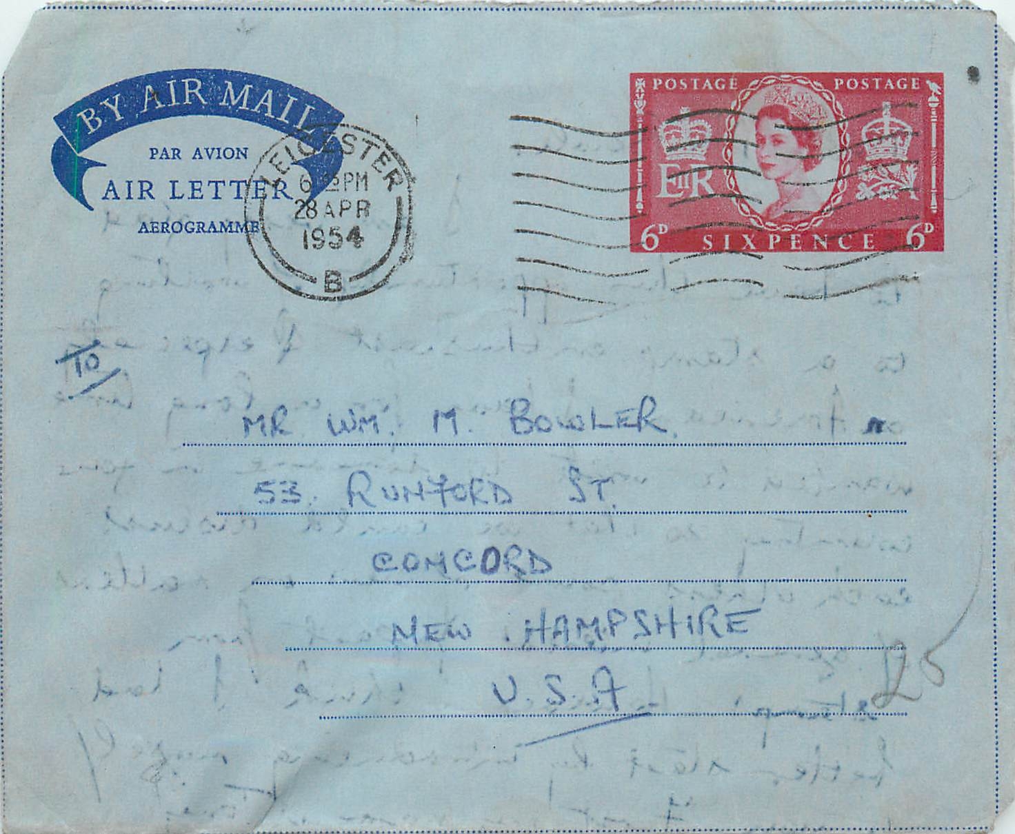 Entier Postal Stationary 6d Aerogram for Concord 1954 Leicester