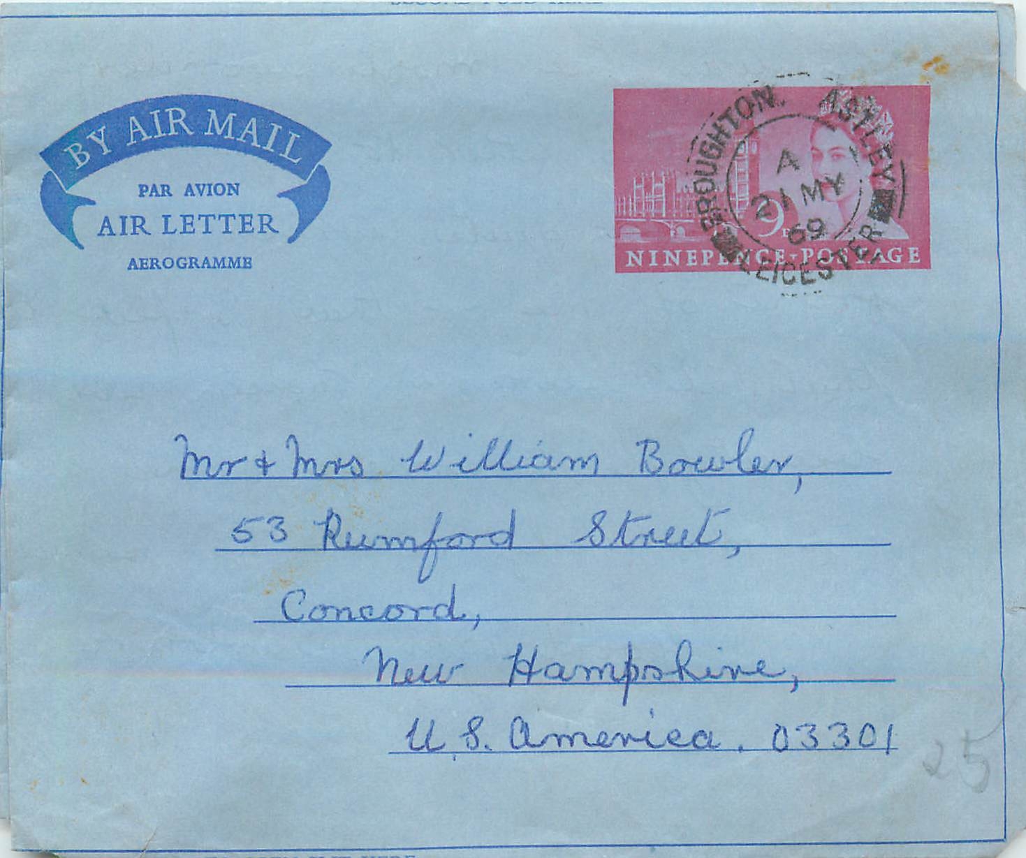 Entier Postal Stationary 6d Aerogram for Concord 1954 Leicester