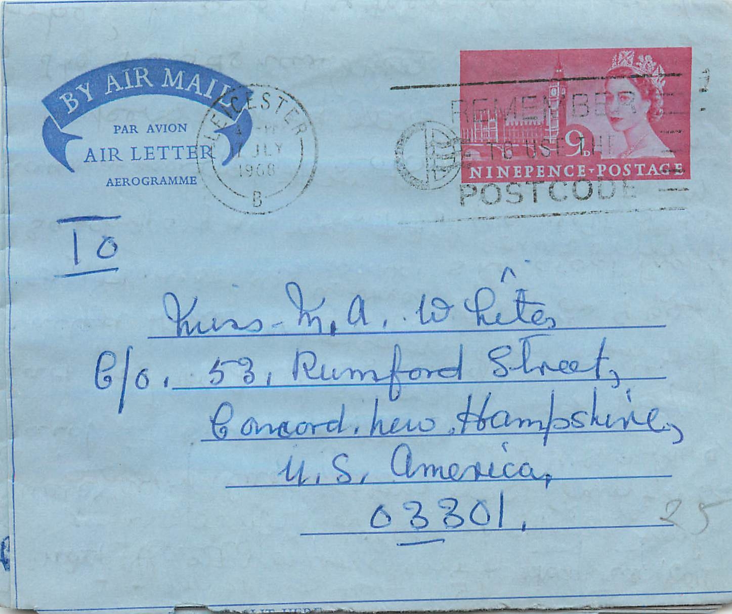 Entier Postal Stationary 9d Aerogram for Concord 1969