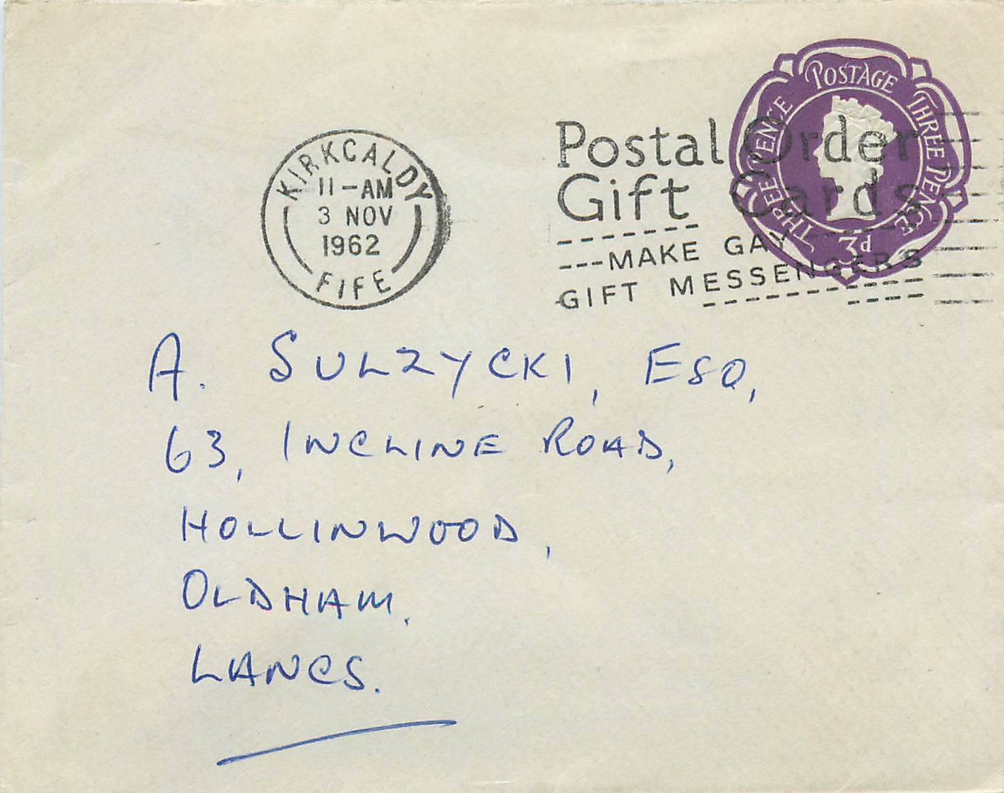 Entier Postal Stationary 3d Kirklcaldy for Oldaham