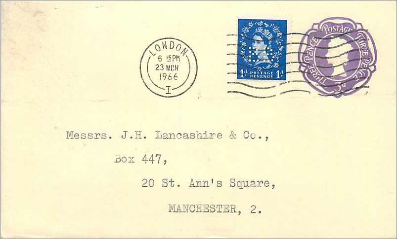 Entier Postal Stationary 3d London for Manchester 1966