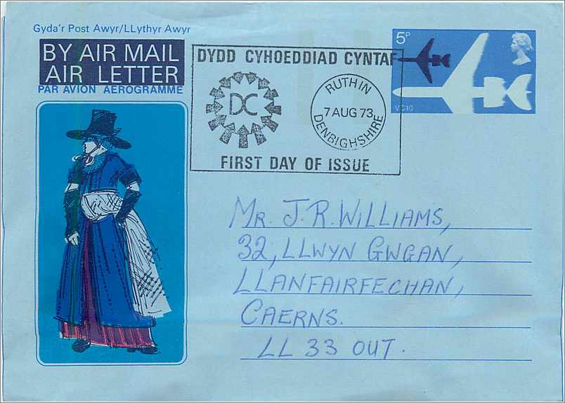 Luftbildkarte — Erster Tag der Ausgabe — Ruthin, Denbighshire — 7. August 1973 — Verlag: Douglas Halliday ARCA