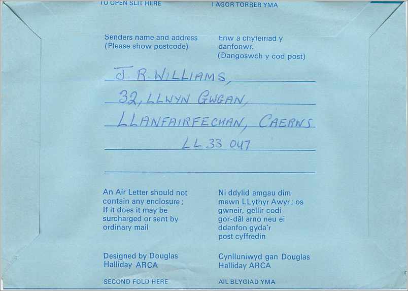 Luftbildkarte — Erster Tag der Ausgabe — Ruthin, Denbighshire — 7. August 1973 — Verlag: Douglas Halliday ARCA — Rückseite