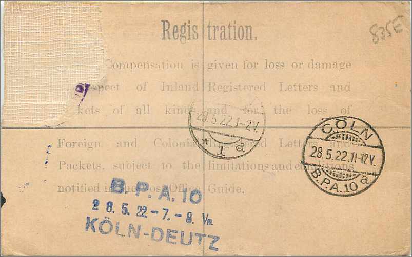 Entier Postal Stationary 2p + 1d London for Cologne Koeln 1922 — Verso