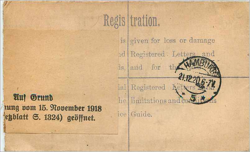 Entier Postal Stationary 4p London for Hamburg 1920 — Verso