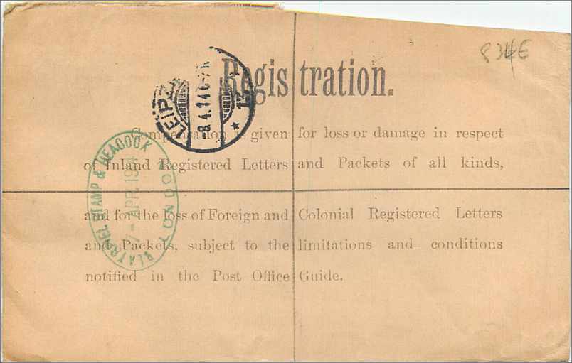 Londres — Lettre recommandée — Bureau de poste London, E.C. 20, n° 959 — Rückseite