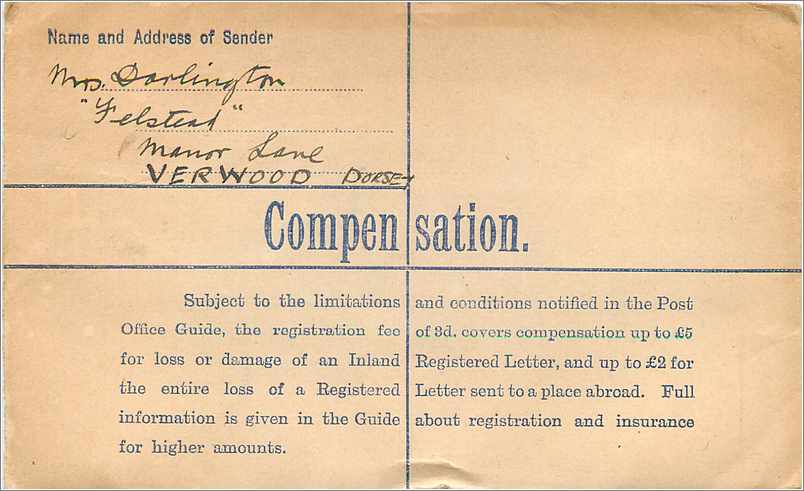 Entier Postal Stationary 5 1/2dd Verwood for Hants 1941 — Verso