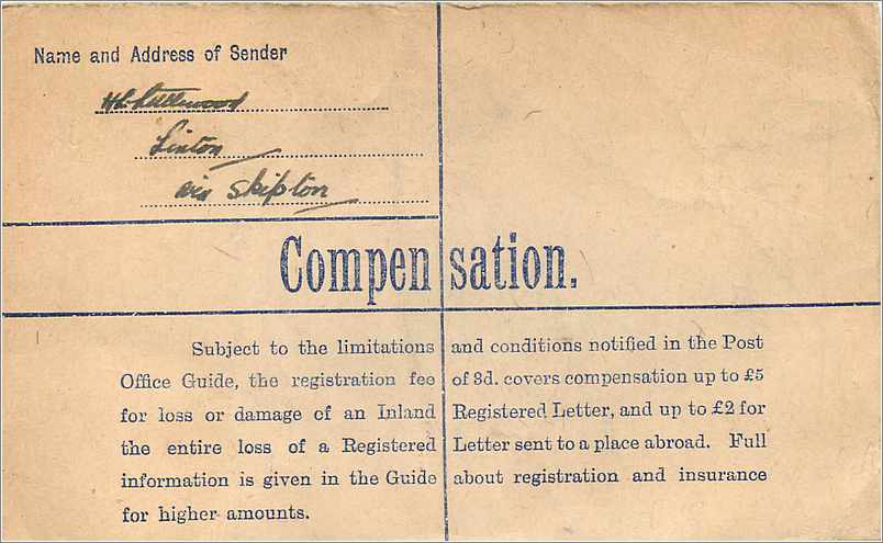 Entier Postal Stationary 5 1/2d Grassington for Southampton 1942 — Verso