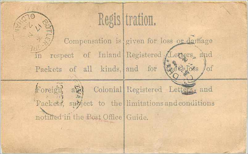Entier Postal Stationary 4 1/2d Oldham for India 1923 — Verso