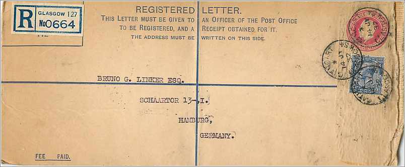 Entier Postal Stationary 4 1/2 + 2 1/2d Glasgow for Hamburg 1932