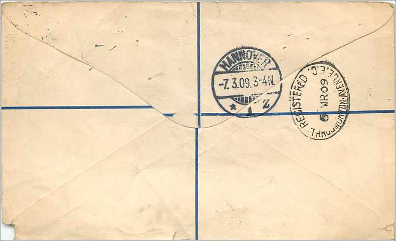 Entier Postal Stationary 1/2 + 4 p for Hannover 1909 — Verso