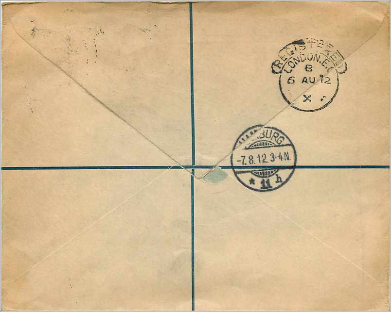 Londres — Envoi postal enregistré vers Hambourg — London, F.S. No. 1791 — Rückseite