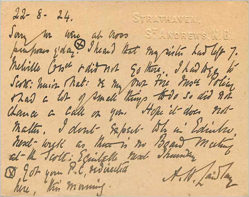 Entier Postal Stationary St Andrews for Edinburgh 1924 — Verso