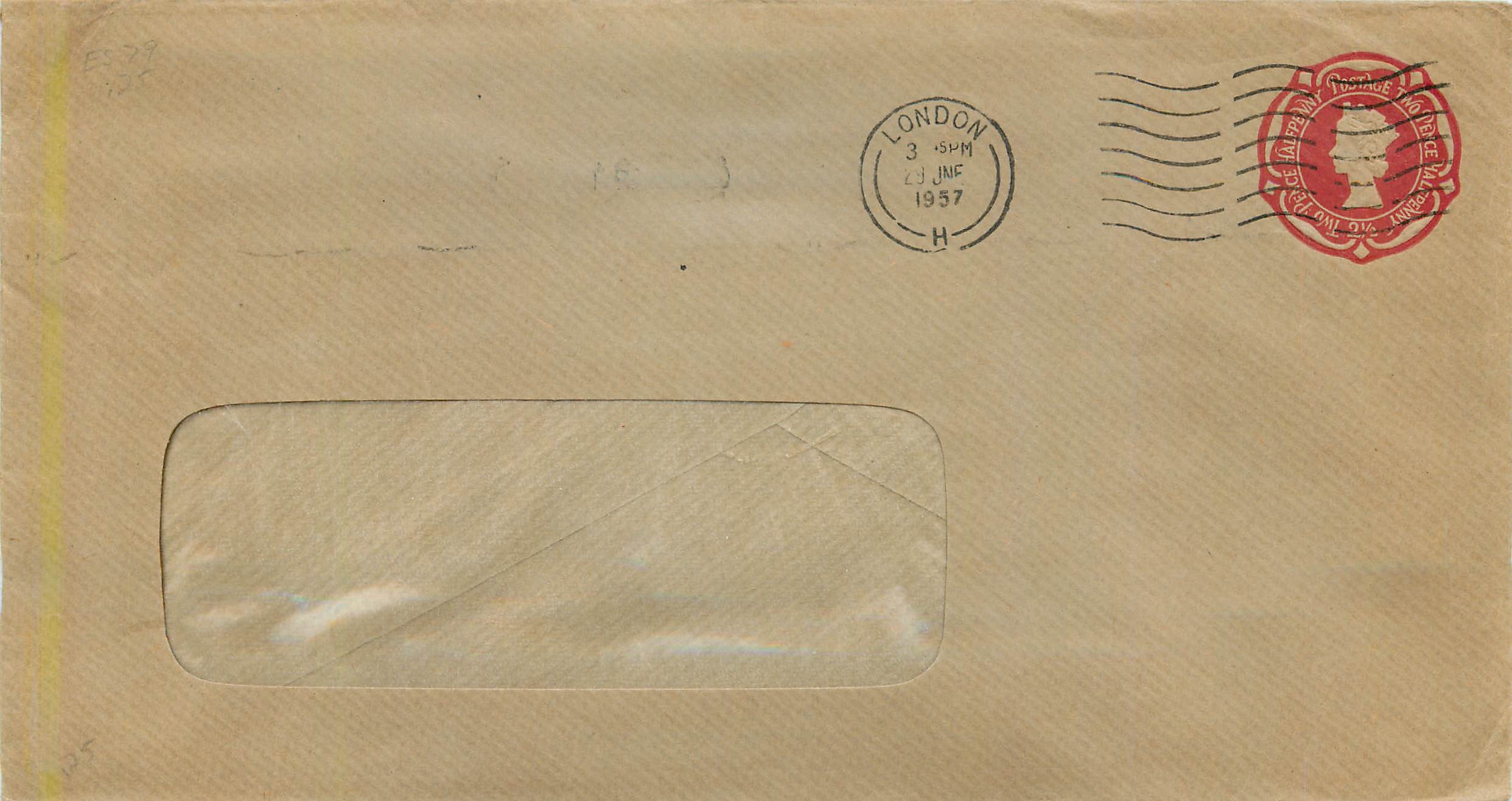 Entier Postal Stationary 2 1/2d London 1957