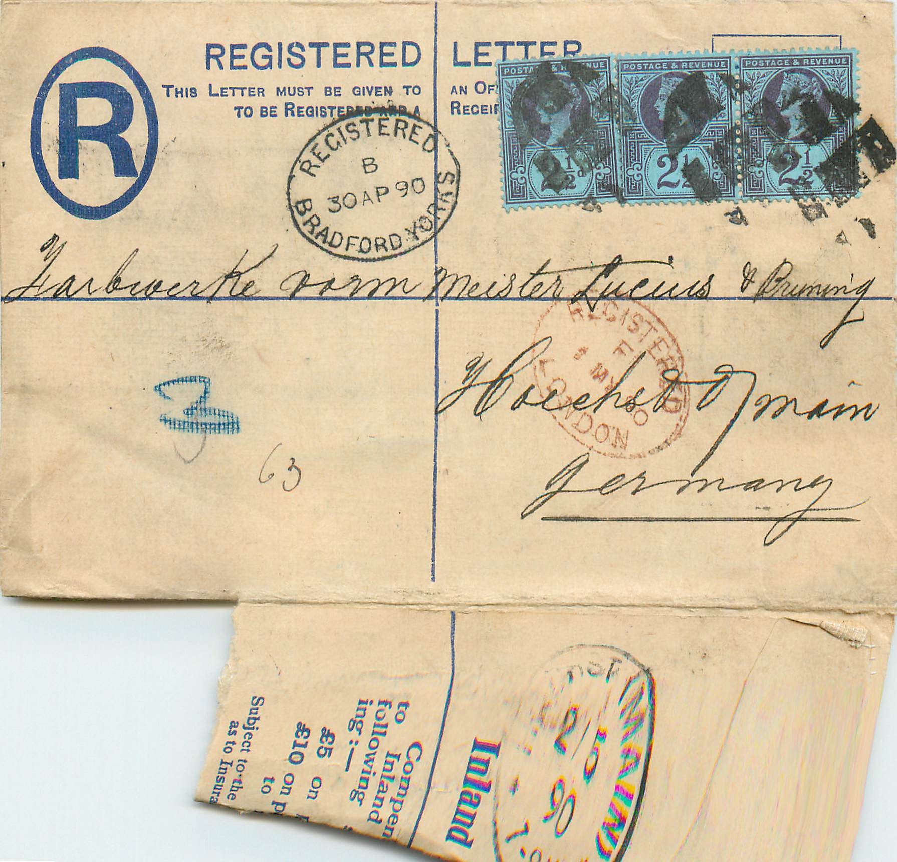 Entier Postal Stationary 3* 2 1/2d Bradford York for Germany
