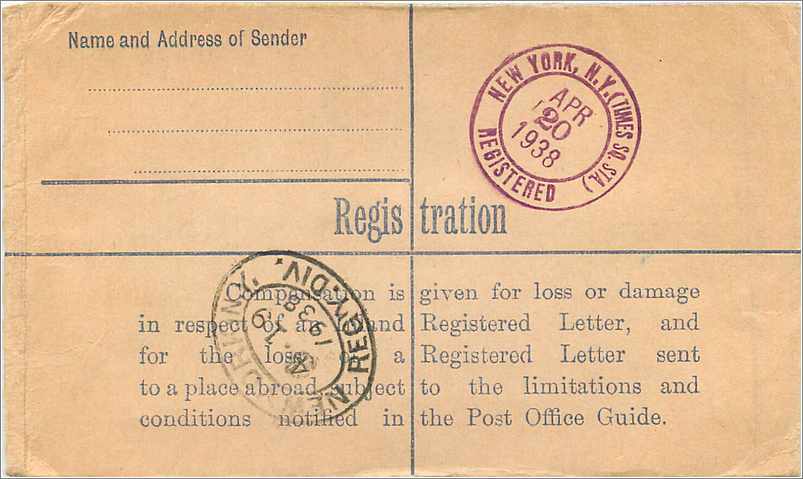 Entier Postal Stationary 1938 for New York — Verso