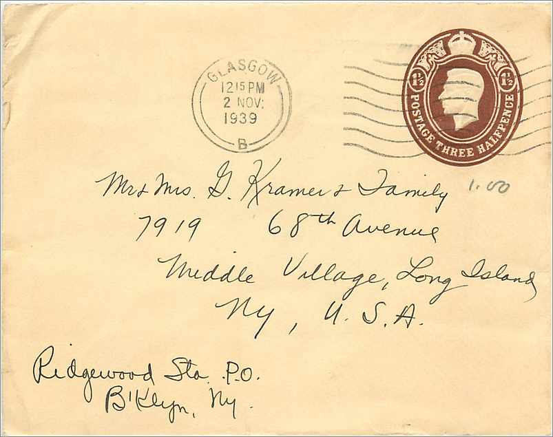 Entier Postal Stationary 3 1/2d Glasgow for USA