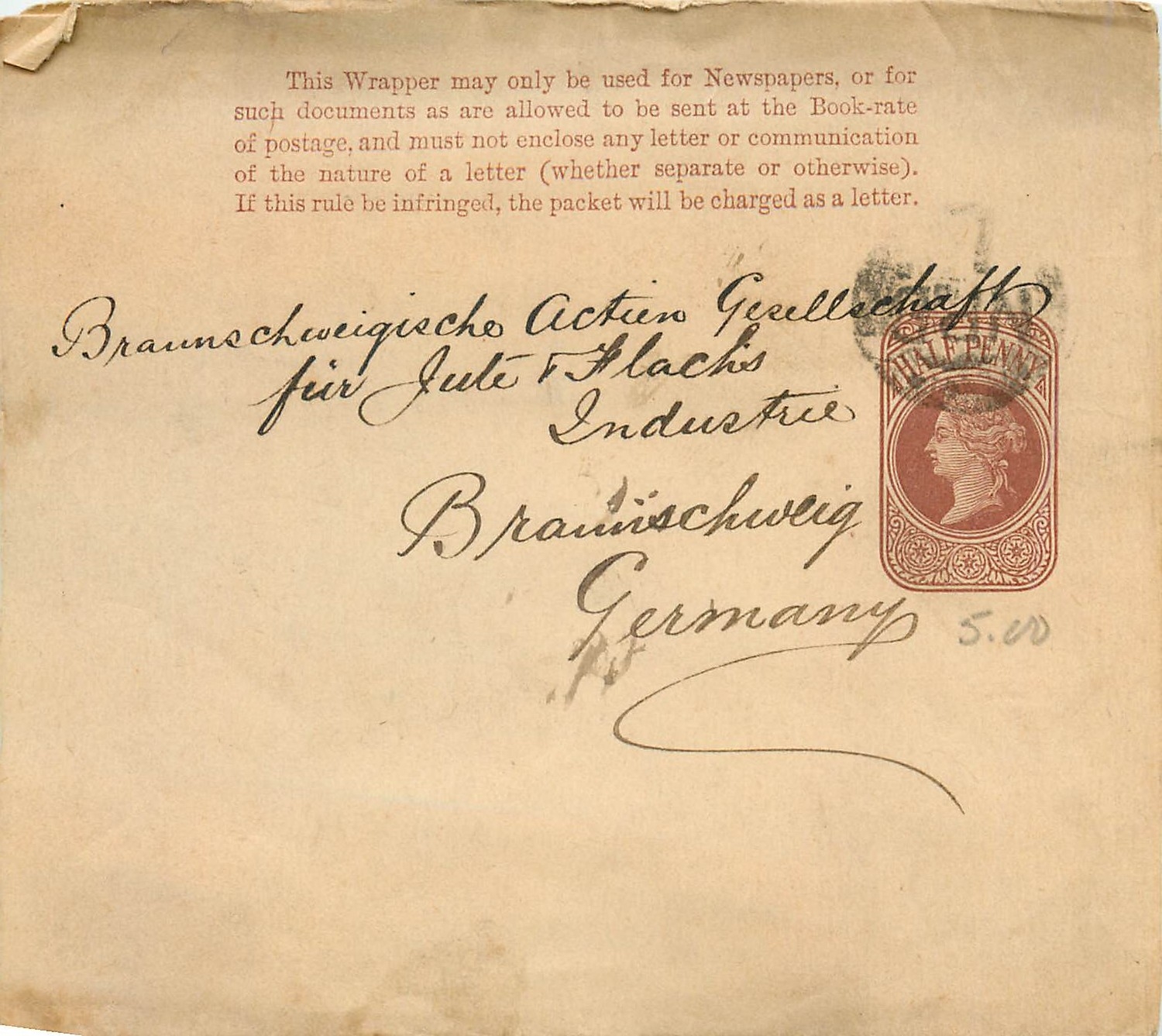 Entier Postal Stationary 1/2p for Germany