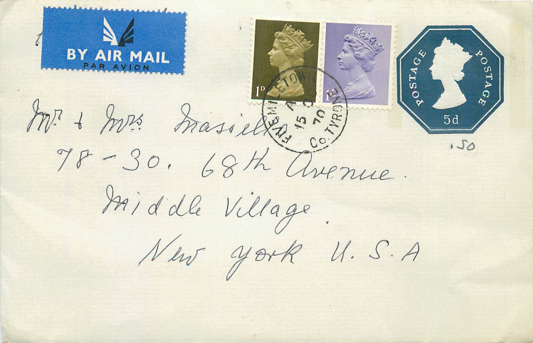 Entier Postal Stationary 5d Machin for New York