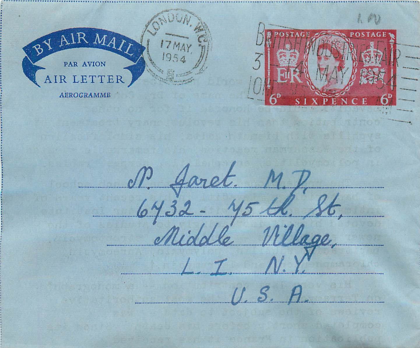 Entier Postal Stationary 6d Aerogram 1954