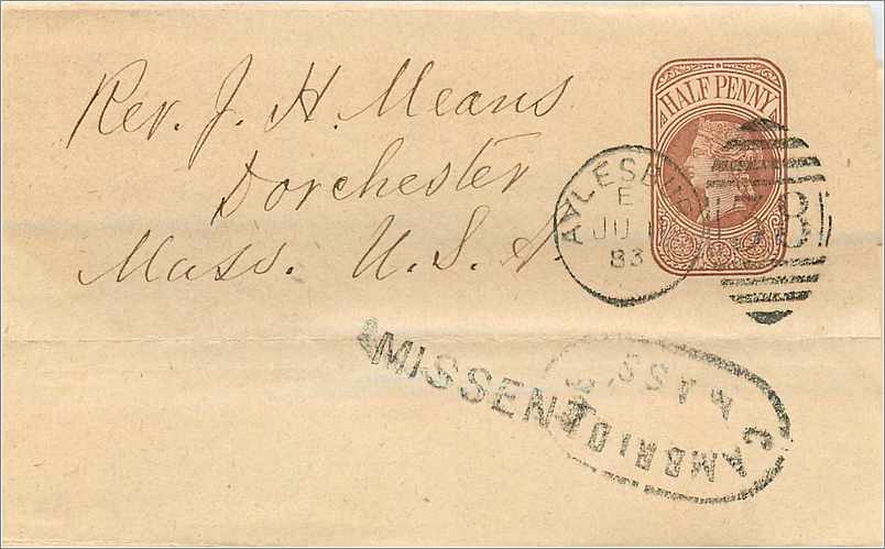 Entier Postal Stationary 1/2p Aylesbury for USA