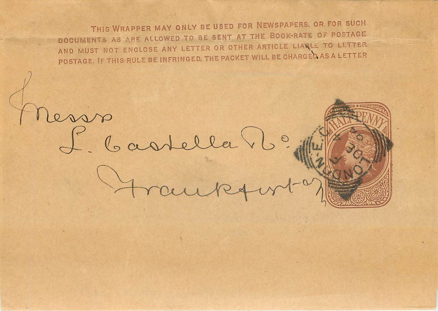 Entier Postal Stationary 1/2p London for Frankfurt
