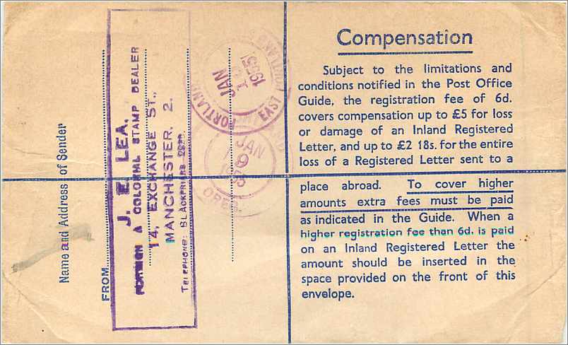 Lettre recommandée aérienne — Manchester (Angleterre) à Portland (Oregon) — Post Office Manchester 486 — Verso