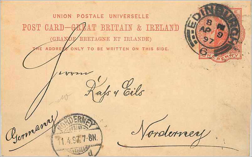 Entier Postal Postal Stationary Grande Bretagne Great Britain 1897 Edinburgh to Norderney