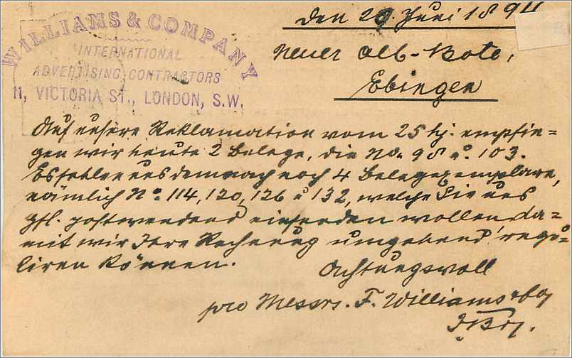 Entier Postal Postal Stationary Grande Bretagne Great Britain 1894 to Ebingen — Verso