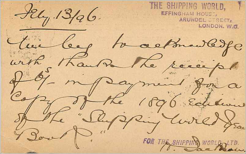 Entier Postal Postal Stationary Grande Bretagne Great Britain 1896 London to New York — Rückseite