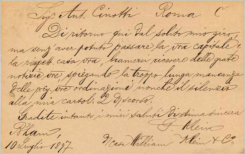 Entier Postal Postal Stationary Grande Bretagne Great Britain 1897 Birmingham to Roma — Verso