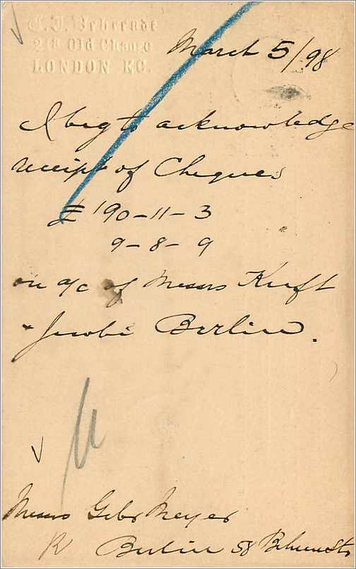 Entier Postal Postal Stationary Grande Bretagne Great Britain 1898 London to Berlin — Verso