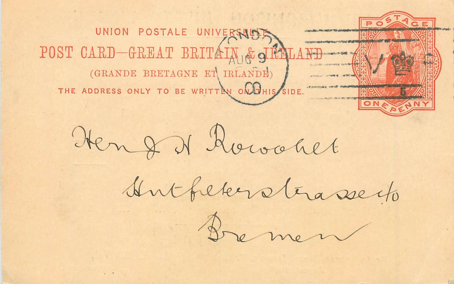 Entier Postal Postal Stationary Grande Bretagne Great Britain 1900 London to Bremen