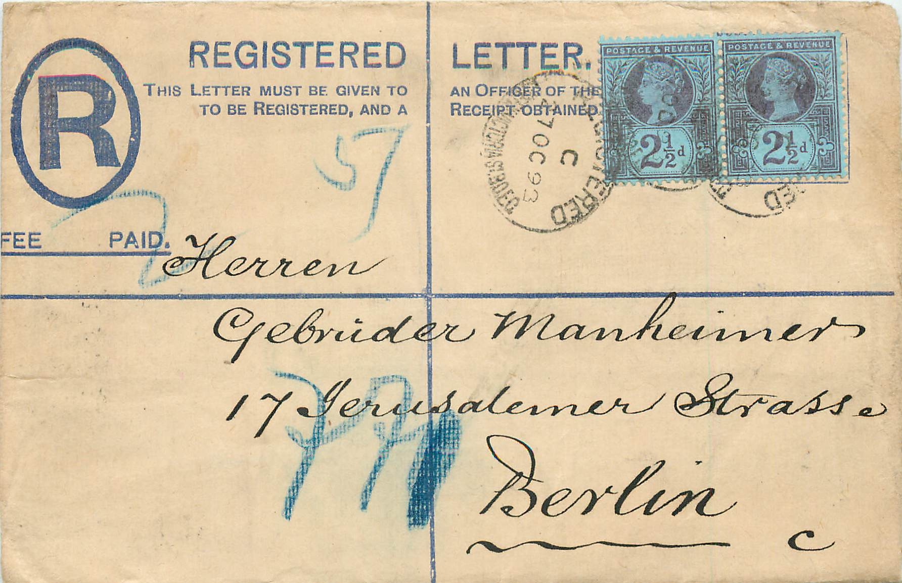 Entier Postal Postal Stationary Grande Bretagne Great Britain 2 1/2d *2 to Berlin