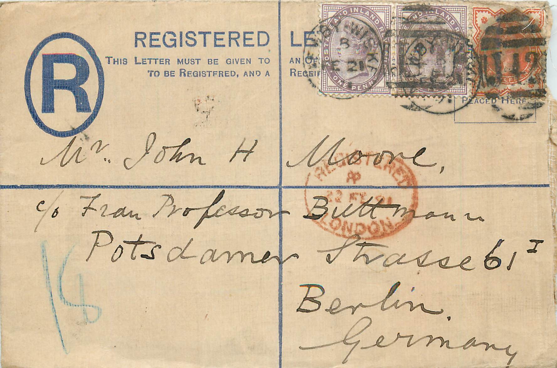 Entier Postal Postal Stationary Grande Bretagne Great Britain Mixed franking for Berlin