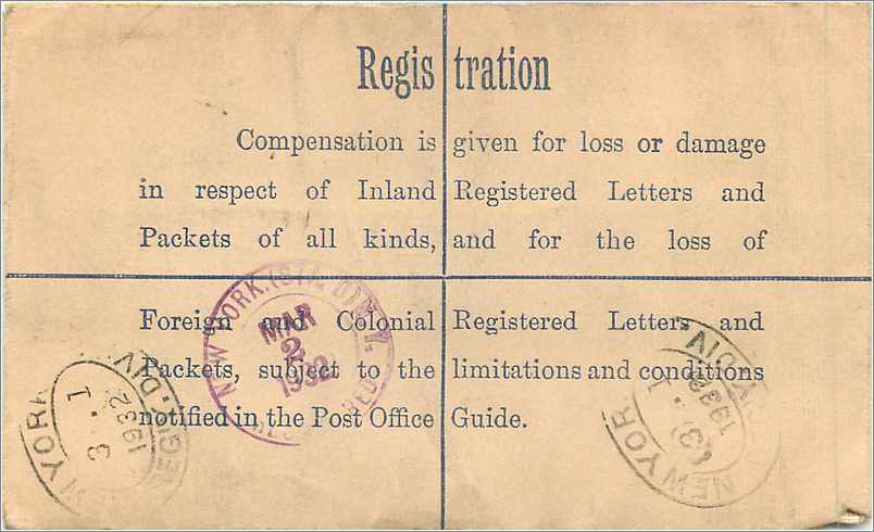 Lettre recommandée Londres — New York — 23 février 1932 — Rückseite