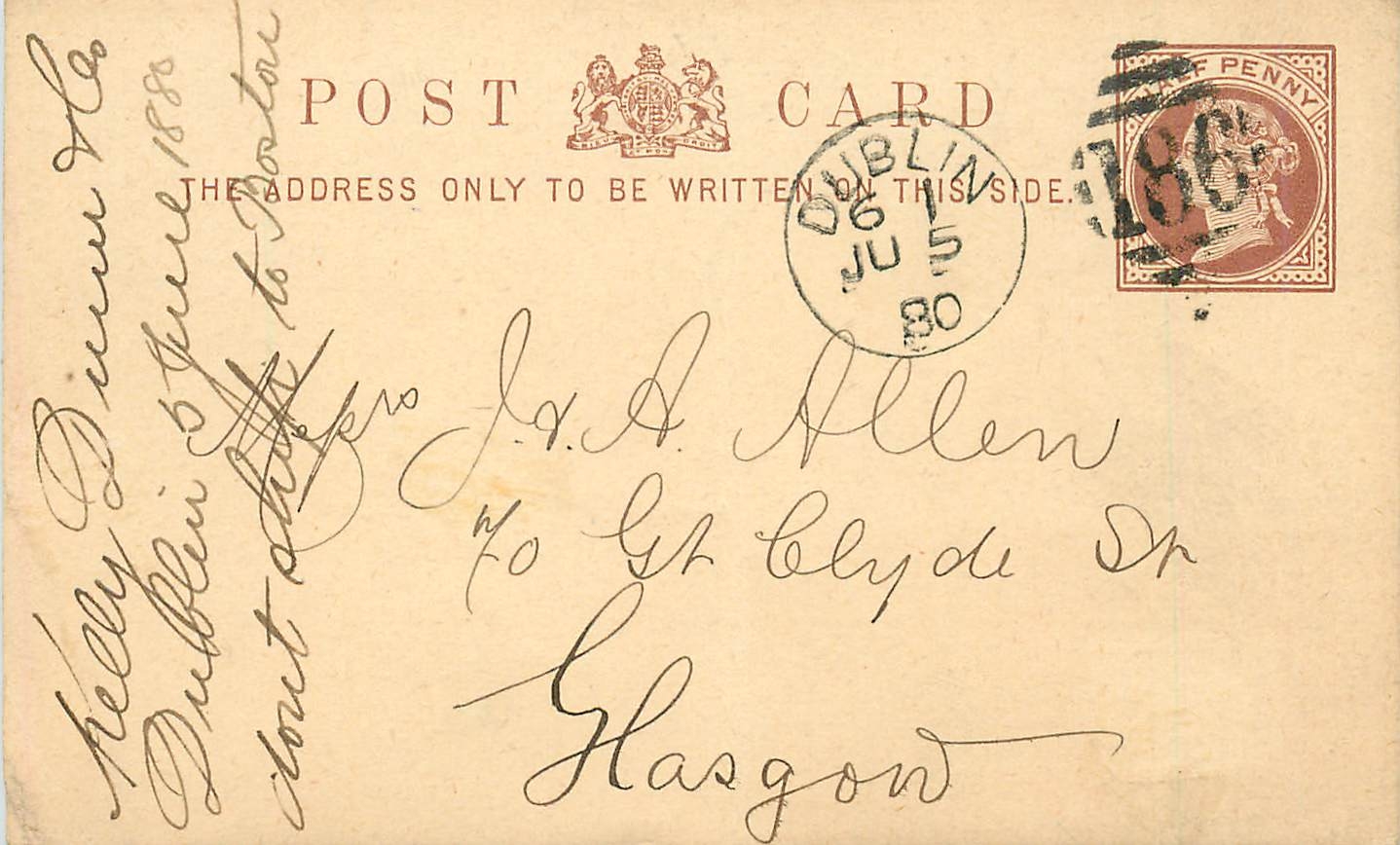 Entier Postal Postal Stationary Grande Bretagne Great Britain 1880 Dublin to Glasgow