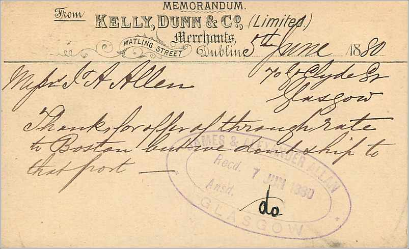 Entier Postal Postal Stationary Grande Bretagne Great Britain 1880 Dublin to Glasgow — Verso
