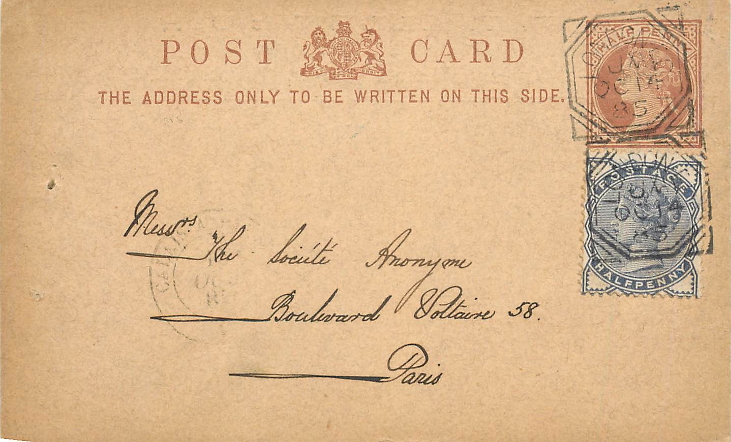 Entier Postal Postal Stationary Grande Bretagne Great Britain London to Paris 1885