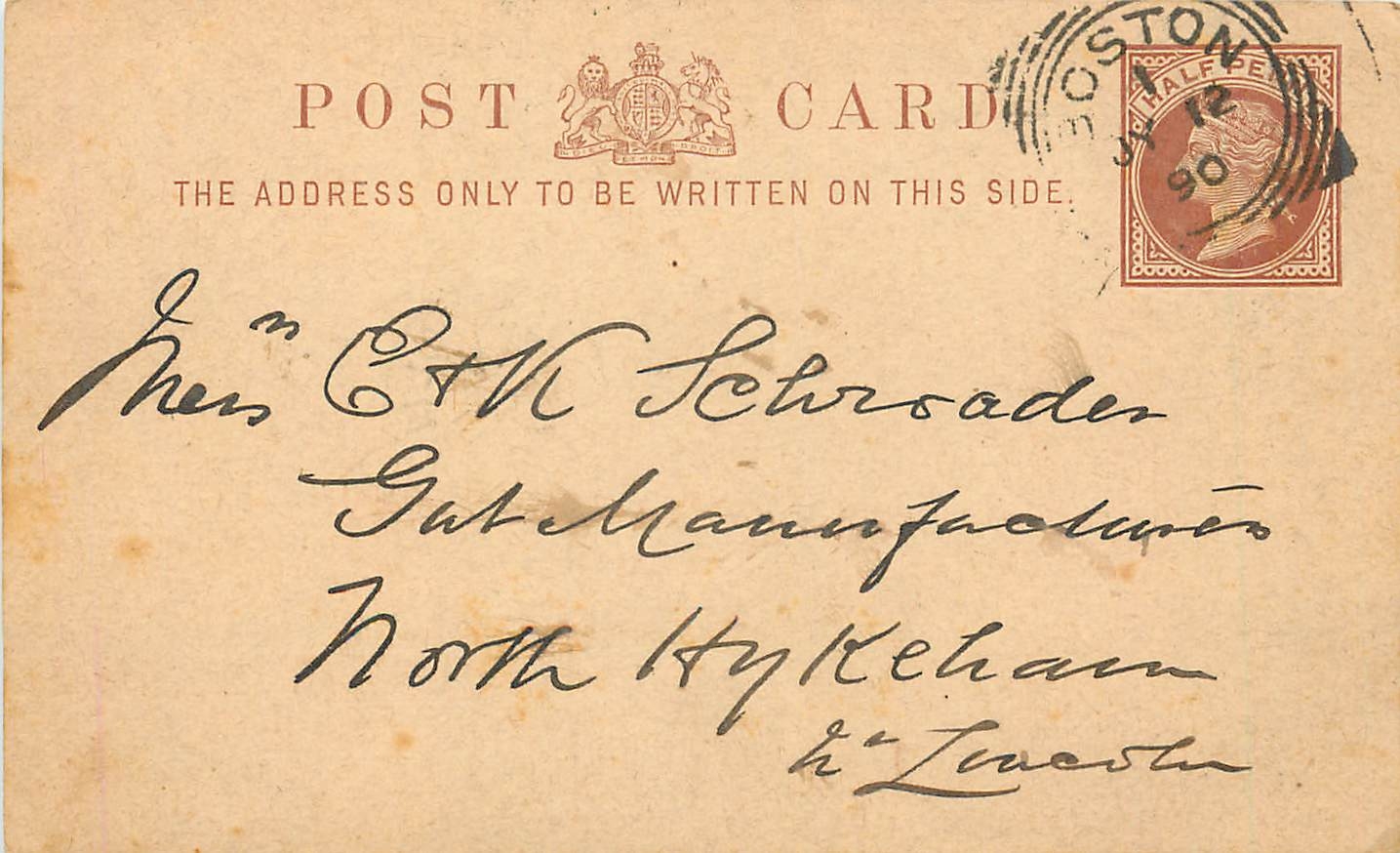 Entier Postal Postal Stationary Grande Bretagne Great Britain Boston 1890