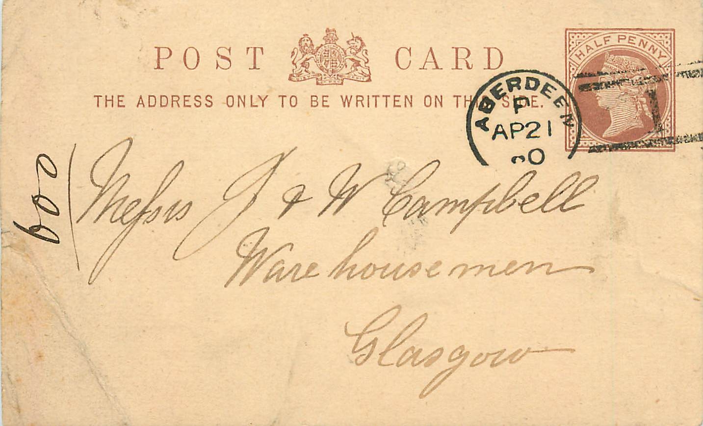 Aberdeen — carte postale datée d'avril 1900 — éditeur Royal Mail