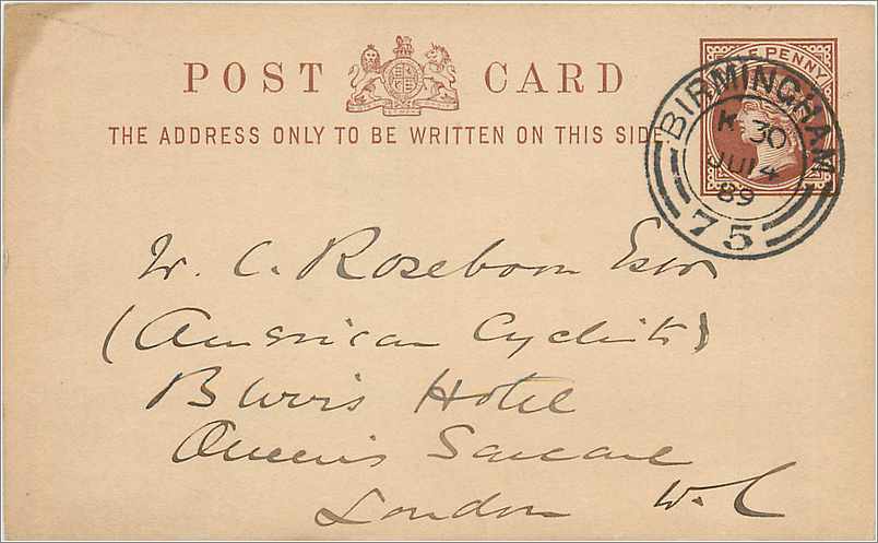 Entier Postal Postal Stationary Grande Bretagne Great Britain 1/2p Birmingham 1889 for London