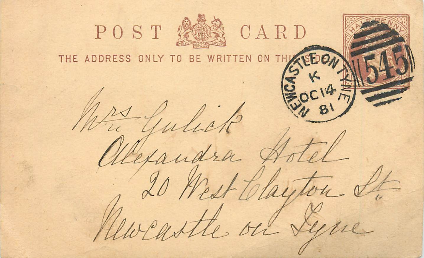 Entier Postal Postal Stationary Grande Bretagne Great Britain 1/2p Newcastle on Tyne