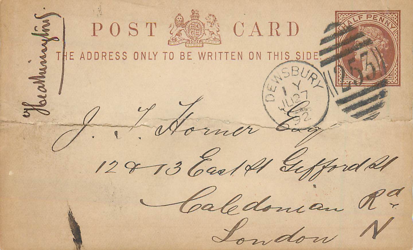 Entier Postal Postal Stationary Grande Bretagne Great Britain 1/2p Dewsbury for London
