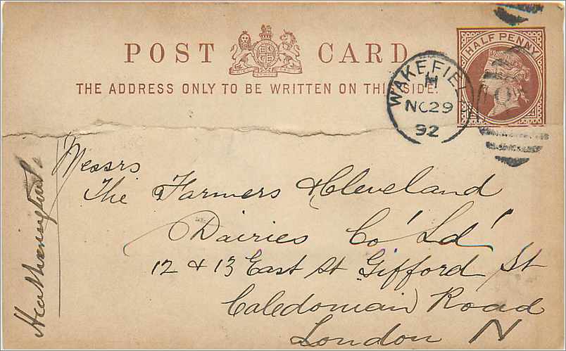 Entier Postal Postal Stationary Grande Bretagne Great Britain 1/2p Wakefield 1892 for London