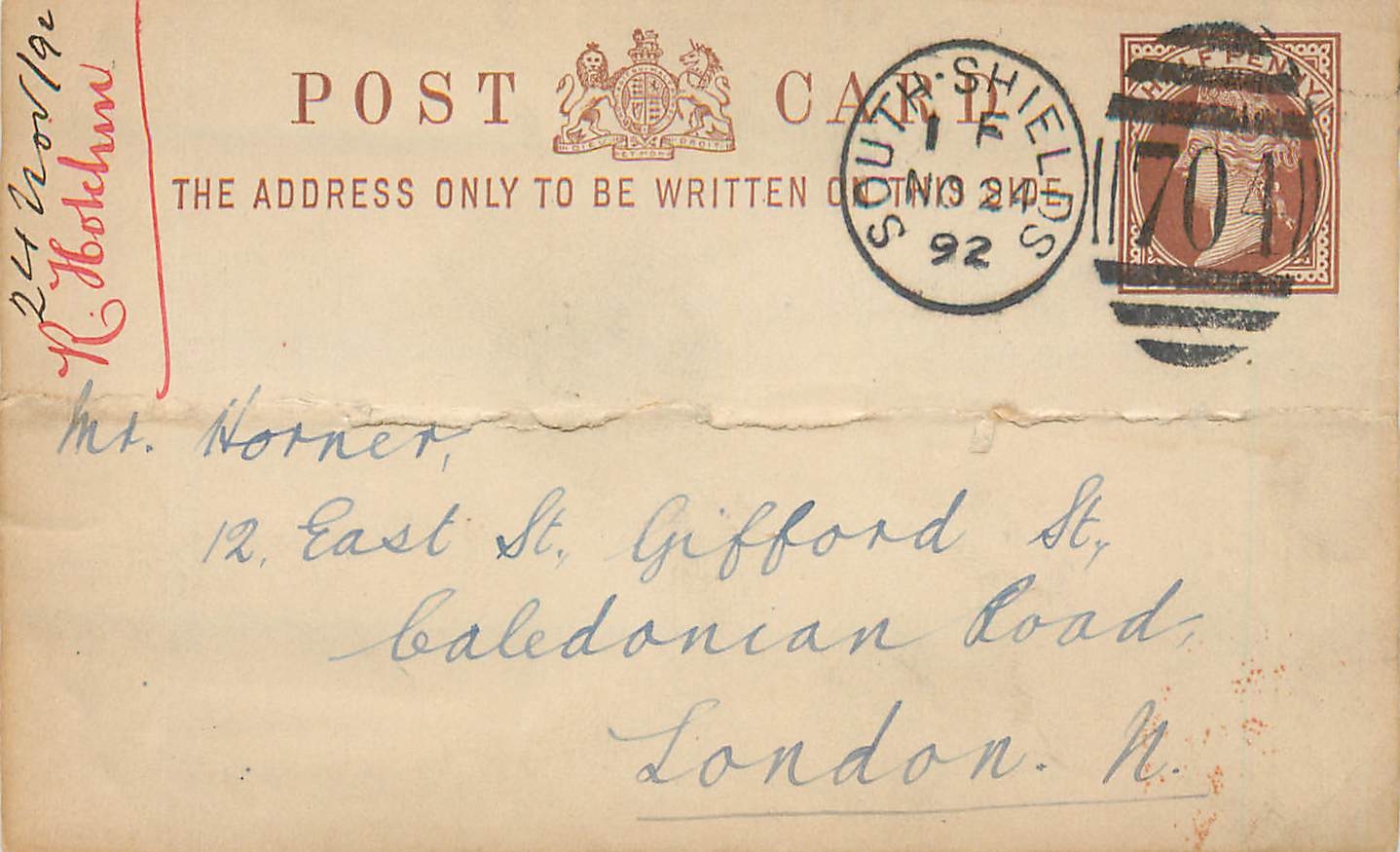 Entier Postal Postal Stationary Grande Bretagne Great Britain South Shield 1892