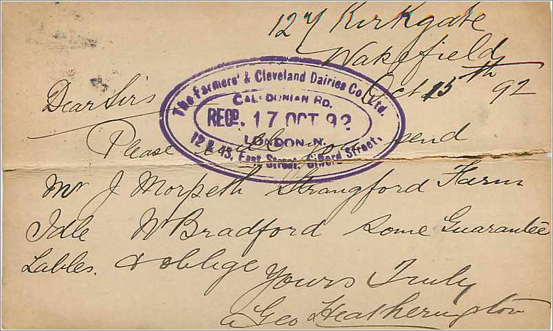 Entier Postal Postal Stationary Grande Bretagne Great Britain Wakefield 1892 — Verso