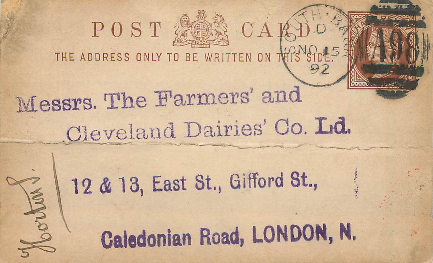 Entier Postal Postal Stationary Grande Bretagne Great Britain South Bank 1892