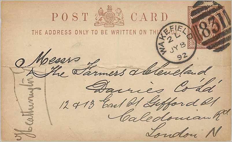 Entier Postal Postal Stationary Grande Bretagne Great Britain Wakefield 1892