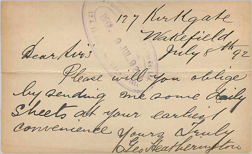 Entier Postal Postal Stationary Grande Bretagne Great Britain Wakefield 1892 — Verso
